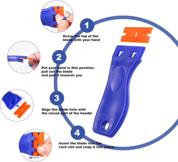 4 Pieces Plastic Razor Blade Scraper and 120 Pieces Plastic Razor Blades, Cleaning Scraper Tool for Removal, Glue, Sticker, Decals, Glass, Label, Car Window
