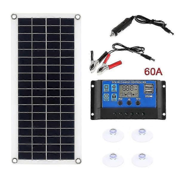 1000W Solpanel Kit 12V 10A-60A Kontroller Kompatibel med Telefon Husbil Bil MP3 Utomhusladdning with 60A Controller