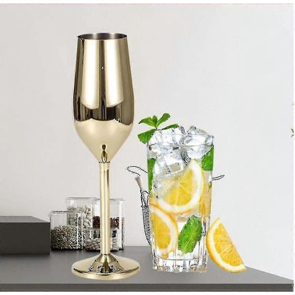 2 Sæt Champagneglas i Rustfrit Stål, 200ml Guld