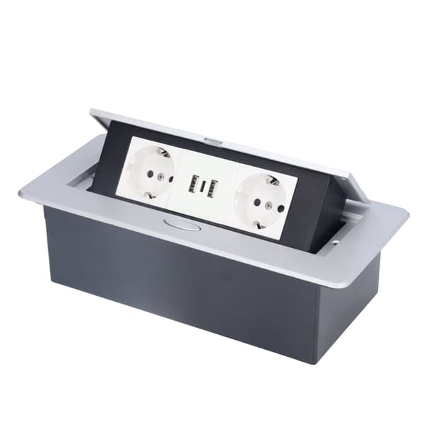 Dobbelt USB Pop Up Gulvstik EU Standard Indbygget Stik Type C