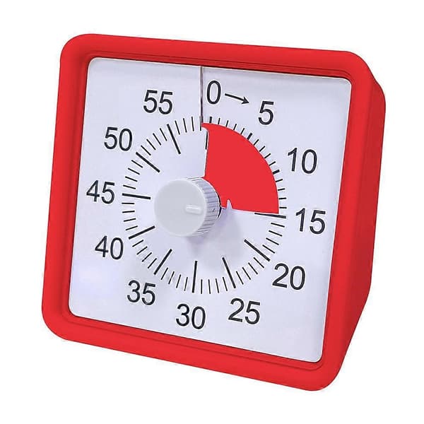 60 Minuters Visuell Timer för Barn, Visuell Nedräkningstimer för Kontor Kök Pomodoro Timer med Tyst Drift Red