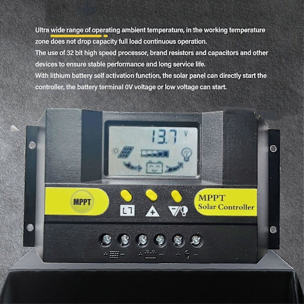 Solar Charge Controller MPPT 12V 24V LCD Display Comprehensive Protection Functions Solar Controller for Solar Energy System 30A