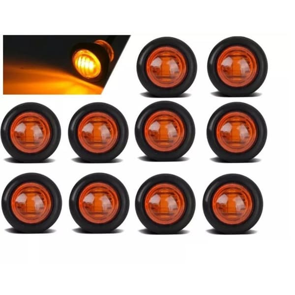 10 Mini LED Knap Markeringslys 24V Orange Runde 3/4 tommer Sidemarkeringslys til Lastbil Trailer Traktor