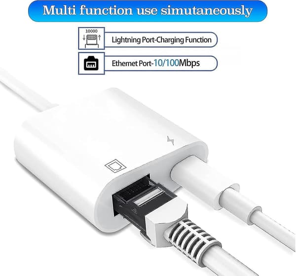 Lightning til Ethernet-adapter, [kompatibel med Apple Mfi-certificeret] 2 i 1 Rj45 Ethernet Lan Netværk