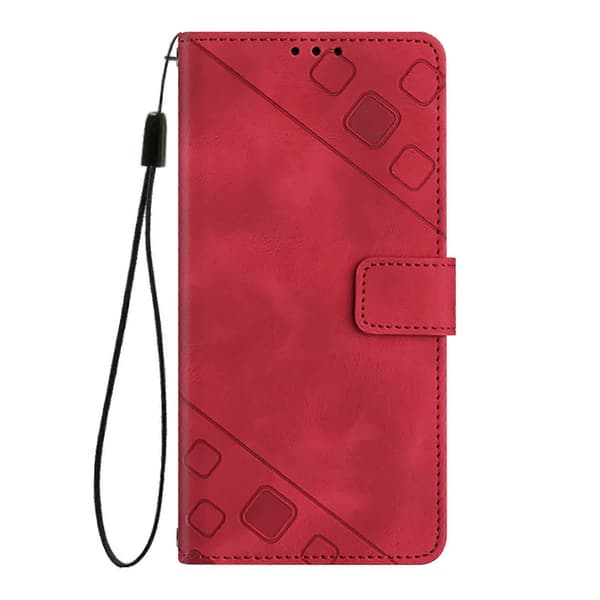 Telefonfodral i präglat läder med hudkänsla Red iPhone 16e