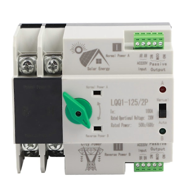 Dual Power Automatic Transfer Switch 2P Millisecond Circuit Fast Controller AC230V 100A Household PV