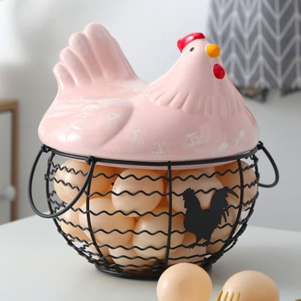 Ceramic Hen Ornament Fruit Storage Basket with Handle Kitchen Accessories