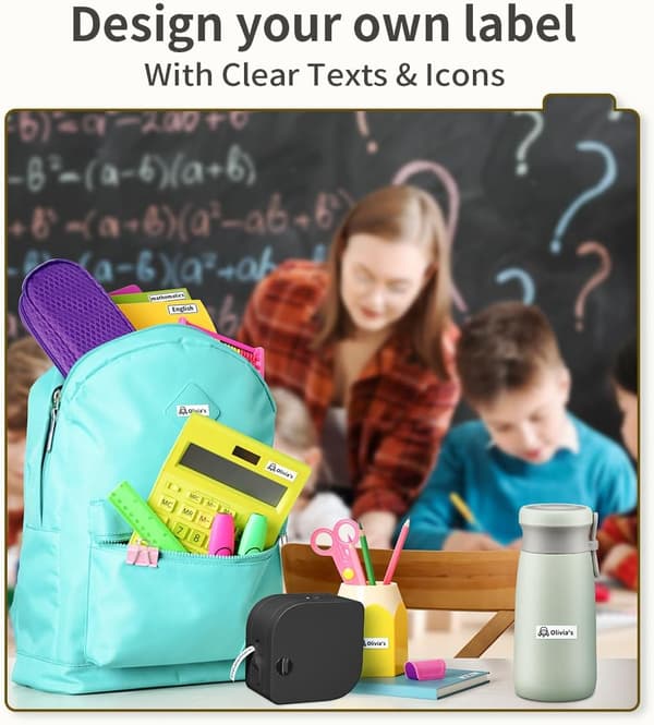 Label Maker with Tape, Portable Bluetooth Label Printer, Inkless Sticker Maker for Home Storage, Office Organization, and Kitchen Black