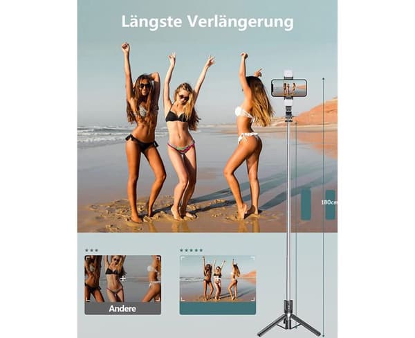 Stativ - AUCUNEARY - Kan forlenges til 180 cm - Integrert fjernkontroll - 2 avtakbare LED-lys