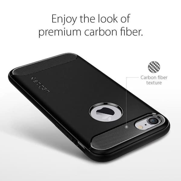 Spigen iPhone 7-deksel, iPhone 8-deksel [Rugged Armor] Karbonfiber - Bildesign, Trippelbeskyttelse, Fleksibel - Svart