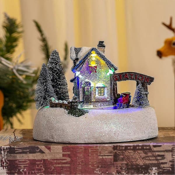 Jul LED Lys Sne Hus Med Lysende Ornament Figur Julepynt Håndværk Jul