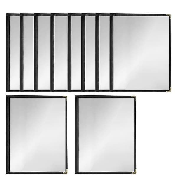 12-pack Café-Style Menu Covers, Double-Sided, Crystal Clear Vinyl (Black, 2 Pages/4 Views - 8.5 Inch)