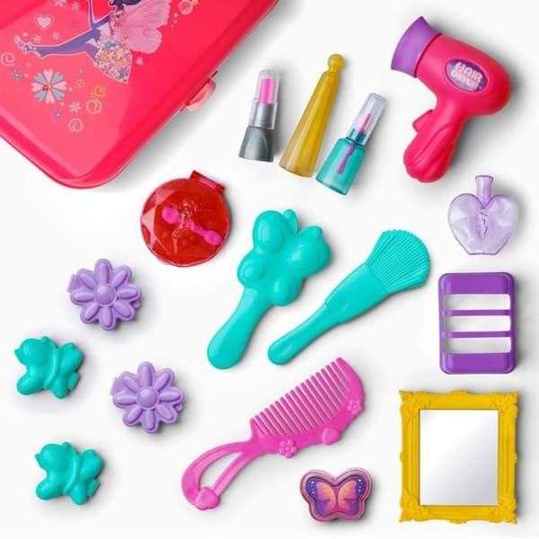 Børne-makeuplegetøj til piger - Børne-sminkebord makeuptaske - Simulations-makeuplegetøj til piger i alderen 4, 5 og 6 år