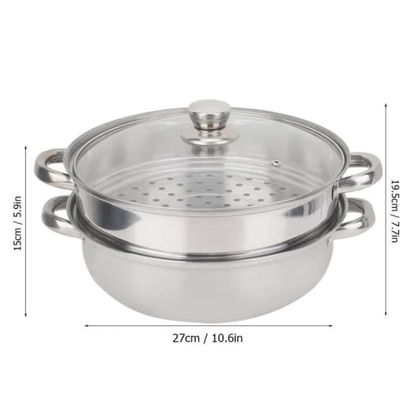 Ångkokare - HB010 - Rostfritt stål - 2 lager - 27 cm - Induktionskompatibel