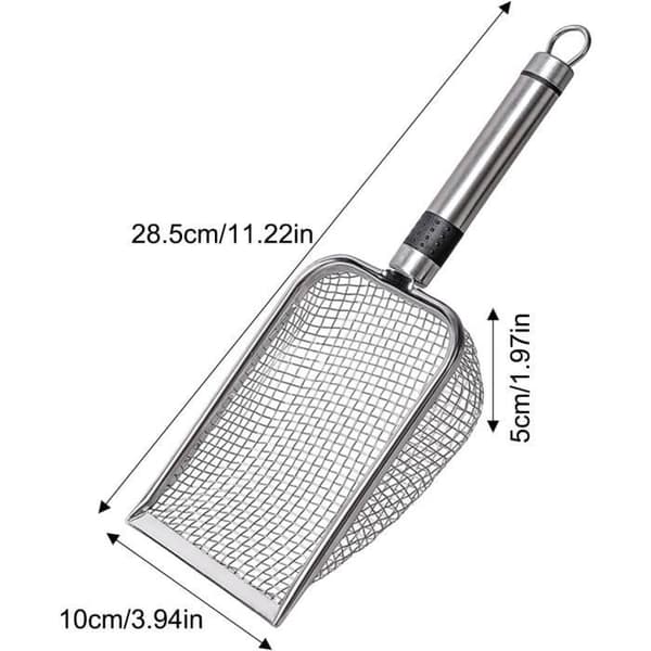 Kattestrøskovl - Robust - Rustfrit stål - Finmasket si - Ergonomisk - Nem at opbevare