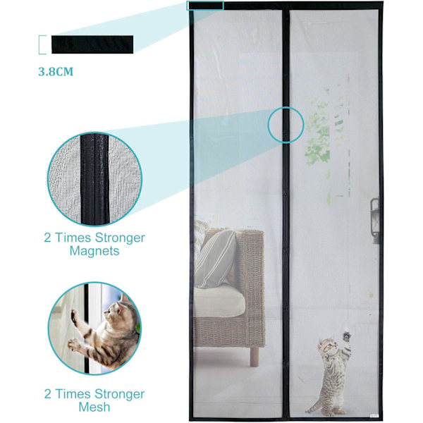 Magnetisk myggenet til dør (80x210, sort)