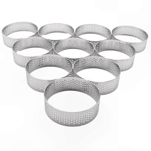 10-pak runde bageringe i rustfrit stål, 5,9 cm perforerede tærteforme til kager og mousser Silver