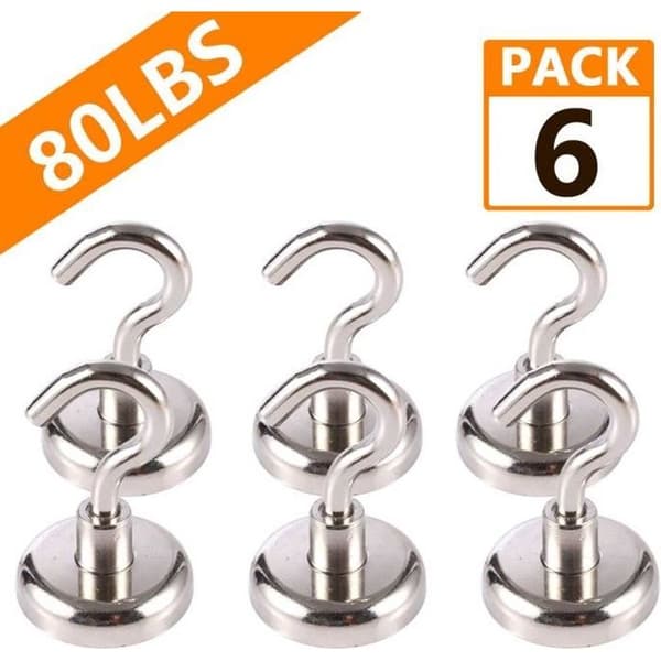 Magnetkrokar, krokmagneter, kraftfull neodymmagnet, stark attraktionskraft (6-pack)