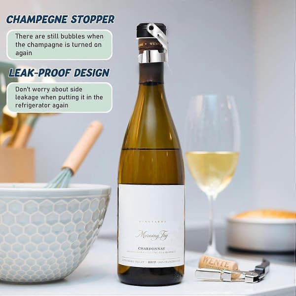 12 stk. Champagnepropper i rustfrit stål til at holde friskheden 6,88 x 4,90 cm