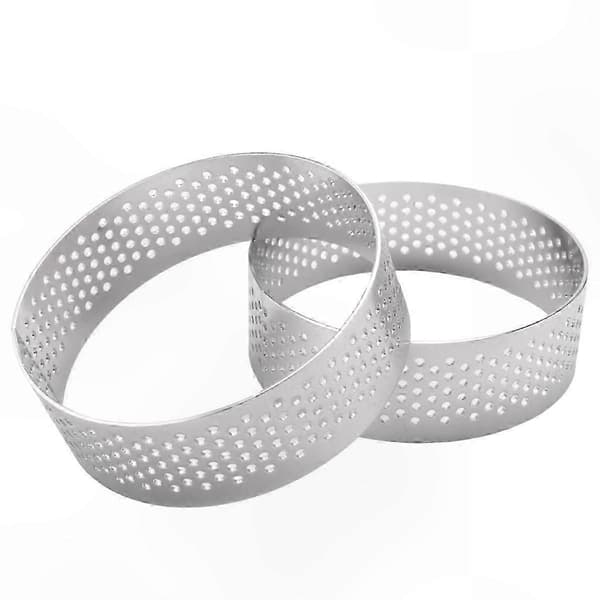 10-pack runda bakringar i rostfritt stål, 5,9 cm perforerade pajformar för kakor och mousser Silver