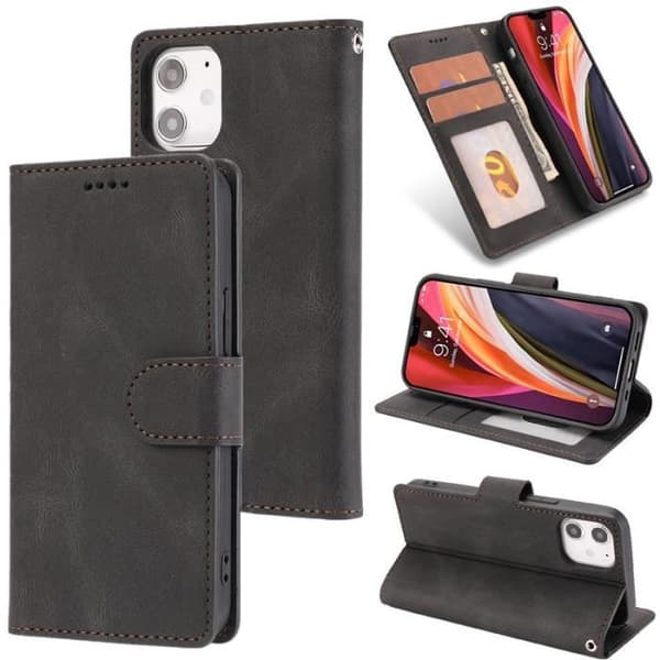 Pung Etui - SENSBUN - iPhone 12 Mini - PU Læder - 3 Kortpladser - Sort