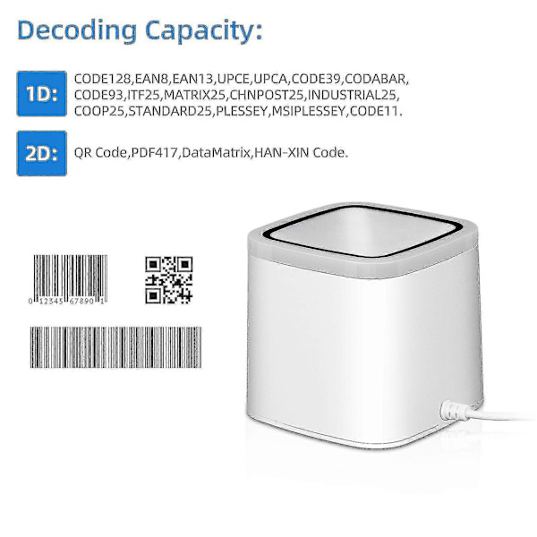 Qr Barcode Scanner Platform Hands-Free USB Wired Barcode Scanner CMOS Image Sensor Desktop Scanner Large Scanning Window