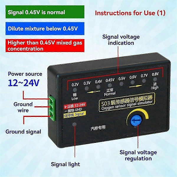 Mini Auto O2 Sensor Signal Simulator 4-tråds syresensor för fordon Black