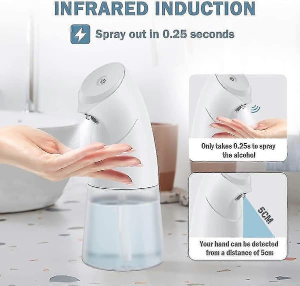 Automatic Soap Dispenser with Infrared Sensor, 450ml Touchless Liquid Sprayer, 2-Level Adjustment with IPX3 Waterproof, for Kitchen/Bathroom (White) H