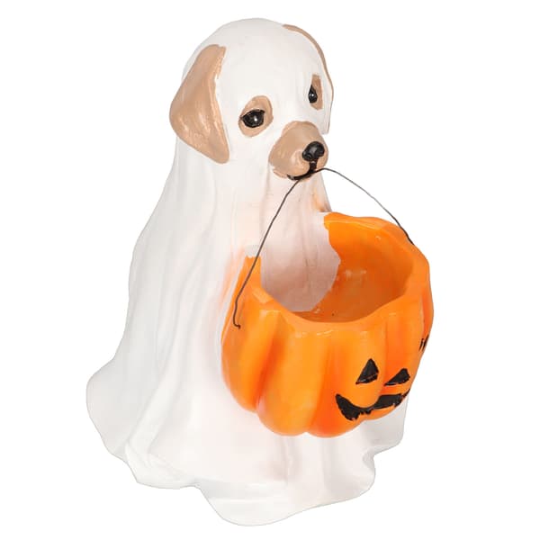 Halloween spøkelseshundstatue harpiks gresskarhundpynt Søt skummel spøkelseshundfigur for innendørs utendørs