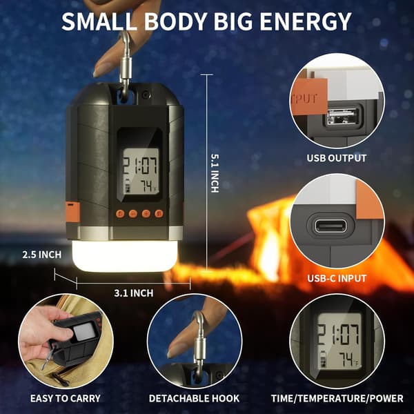 Rechargeable Camping Lantern Mini with 5 Light Modes, Lightweight Portable Camping Built-in 15600 mAh Battery Emergency Equipment