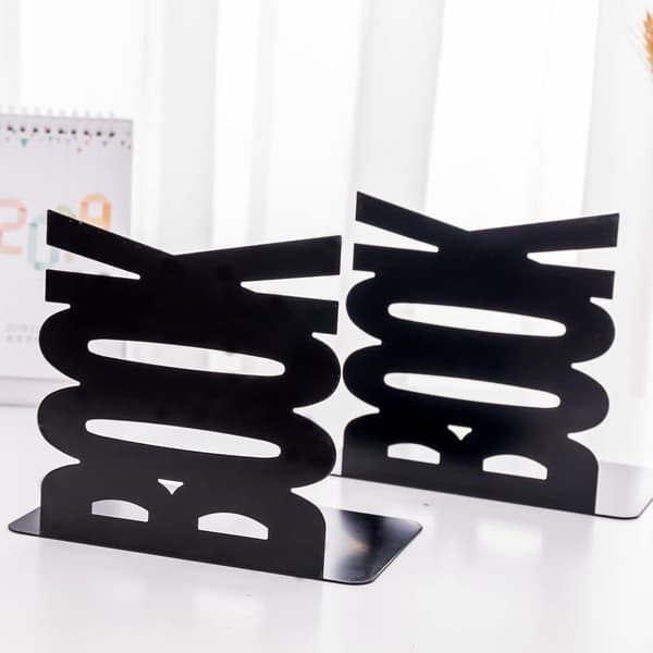 [RM]1 Pair Metal Bookends, Black, Non-Skid