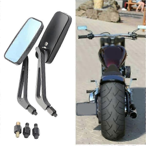 För Qx 8mm/10mm Svarta Rektangulära Motorcykelspeglar - Passar Harley Cruiser, Bobber & Chopper