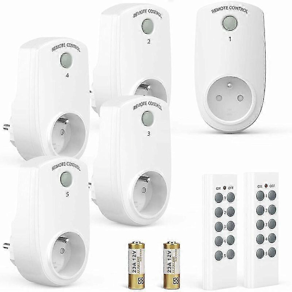 Set of 5 Programmable Power Outlets, Wireless Remote Control Socket with 2 Remote Controls 2
