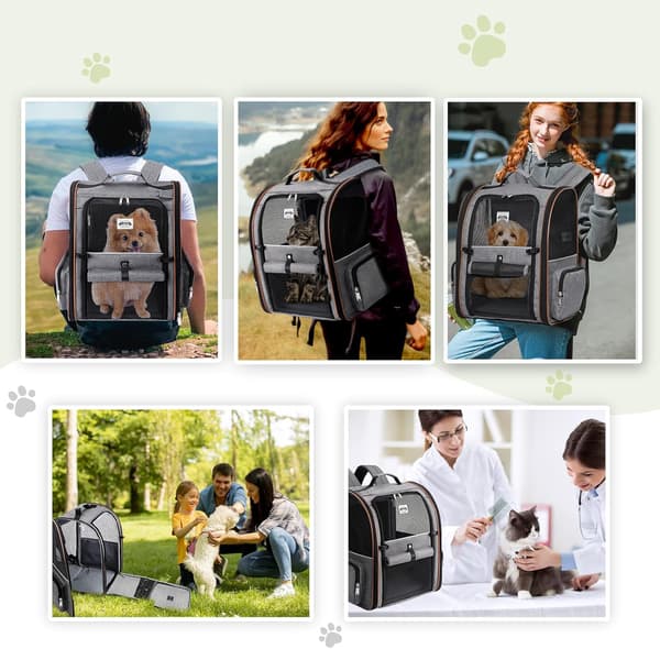 Large Cat Carrier Backpack Expandable - Pet Carrier Backpack for Small Dogs Medium Cats Fits Up To 11 kg, Grey