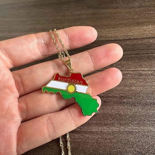 Modehalskæde med Kurdistan-kort i rustfrit stål