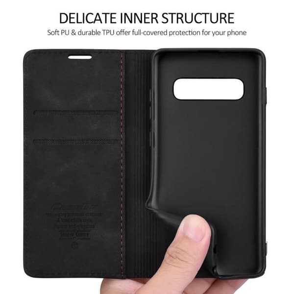 【SmartLegend】Samsung Galaxy S10 Plus Bumperfodral Premium Läder Flip Plånboksfodral Svart