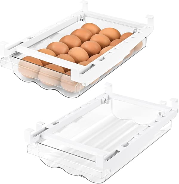 2-pack Egg Rack for Refrigerator, Pull-out Egg Storage Box with Handle, Transparent Egg Box for Fridge