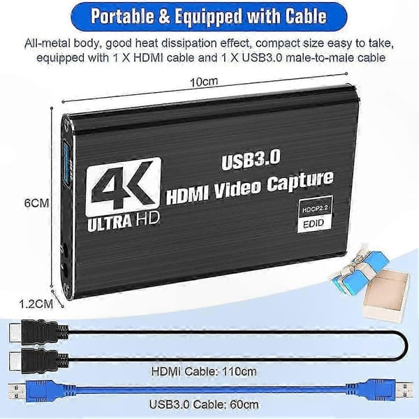 4K 60FPS Streaming Capture Card til Videooptagelse og Oprettelse af Gamingindhold Black