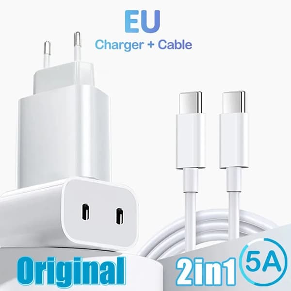 40W Dobbel PD-lader Hurtiglading EU US Mobiltelefon USB-kabel For iPhone Datakabel Hurtiglading 3.0 Vegglader EU Plug C2C Cable