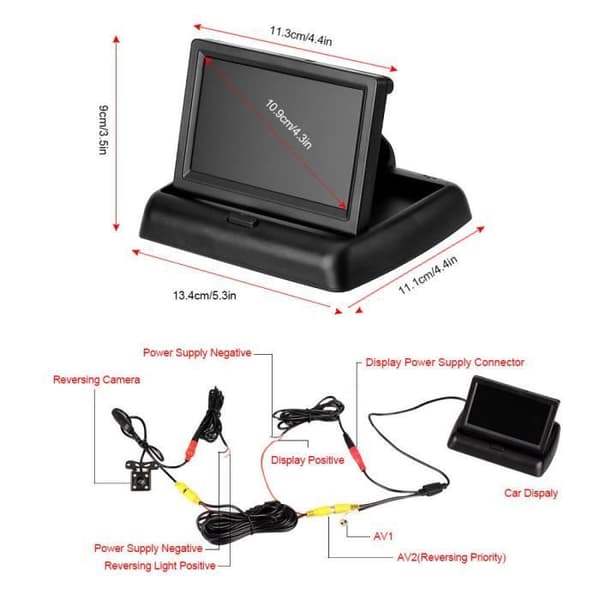 170° Bilbackkamera HD+ 4,3\" LCD-skärm för backspegel Nattseende