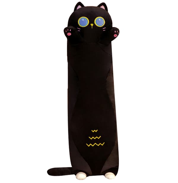 Sød kattebamse lang kropspude sort sort black 130CM