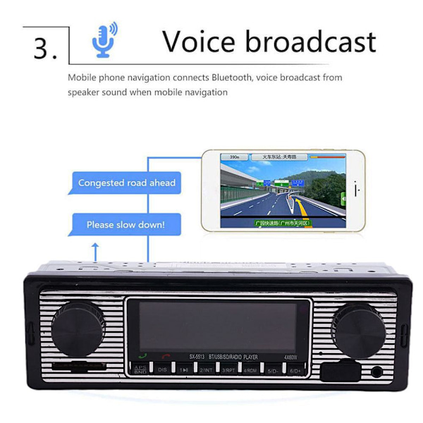 Vintage Bluetooth Bilstereo MP3-spelare Audio FM Aux USB-mottagning