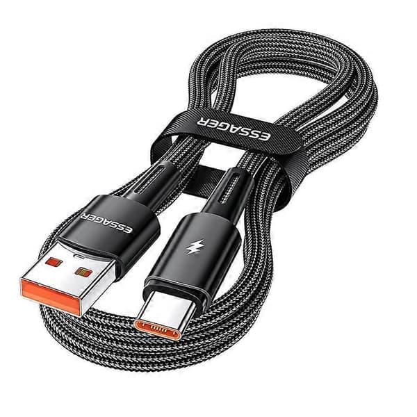 ESSAGER 2m Super Langt USB til Type-C 120W Hurtig Opladerkabel 480Mbps Dataoverførselskabel - Sort