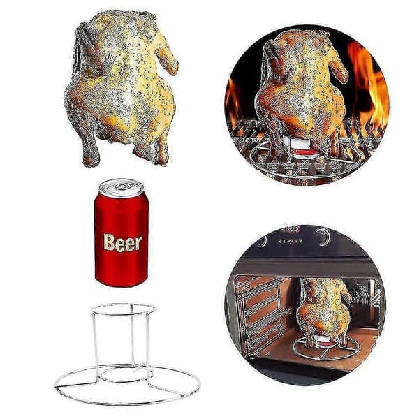 Grillstativ til kylling i rustfrit stål, 2 stk. Øldåse kyllingestegerholder