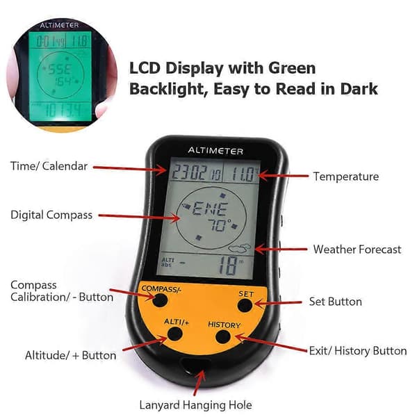 Elektronisk digital höjdmätare 8 i 1 multifunktion LCD-bakgrundsbelysning Mini höjdmätare Barometer Kompass Termometer Väderprognos Klocka Kalender för utomhusbruk Solid Normal