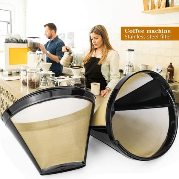SANTOO Sæt med 2 genanvendelige koniske kaffefiltre #4 - rustfrit stål og PP-ramme, 8-12 kopper