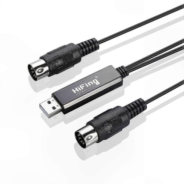 5-PIN DIN MIDI til USB Interface Adapter med Kabel til PC og Laptop Tilslutning Black
