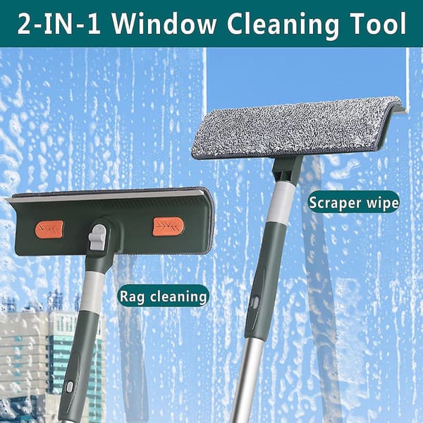 2-in-1 Professional Window Squeegee, 210 cm Extendable Shower Squeegee with 2 Microfiber Cloths, 180° Rotating Window CleanerBY