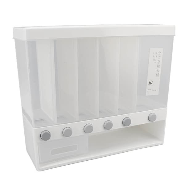 10L Wall Mounted Cereal Dispenser 6 Compartments Pressed Sealed Dry Food Storage Container