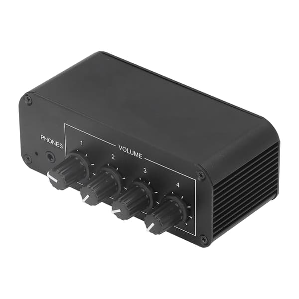 4-Channel RCA Input and Output Mini Stereo Audio Mixer with Separate Headphone Volume Controls